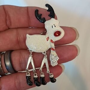 Festive Reindeer Brooch with Red Nose